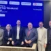 Da sinistra: Simone Badioli, presidente Uni.Rimini; Maria Letizia Guerra, delegata all'Impegno pubblico dell'Università di Bologna; Gianluca Metalli, CEO di Fattor Comune; Fausto Caldari, presidente di RivieraBanca; Matteo Merlini, responsabile Marketing e Diego Olivieri ufficio stampa RivieraBanca