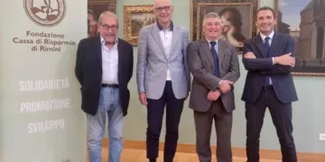 Da sinistra: Giuseppe Pecci, Paolo Pasini, Carlo Carli e Stefano Bonfé (direttore Fondazione Carim)